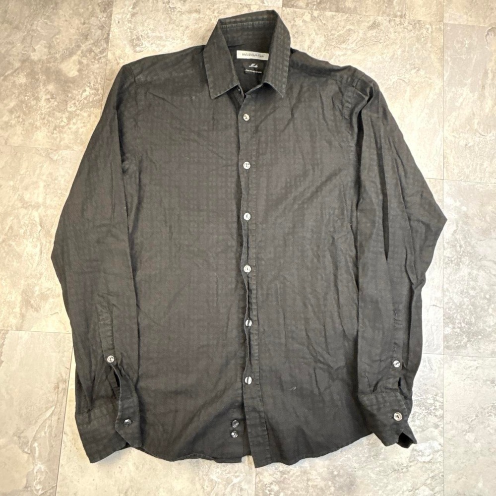 Vintage Versace Collection Shirt Long Sleeve Black Jacquard Pattern Small 14.5